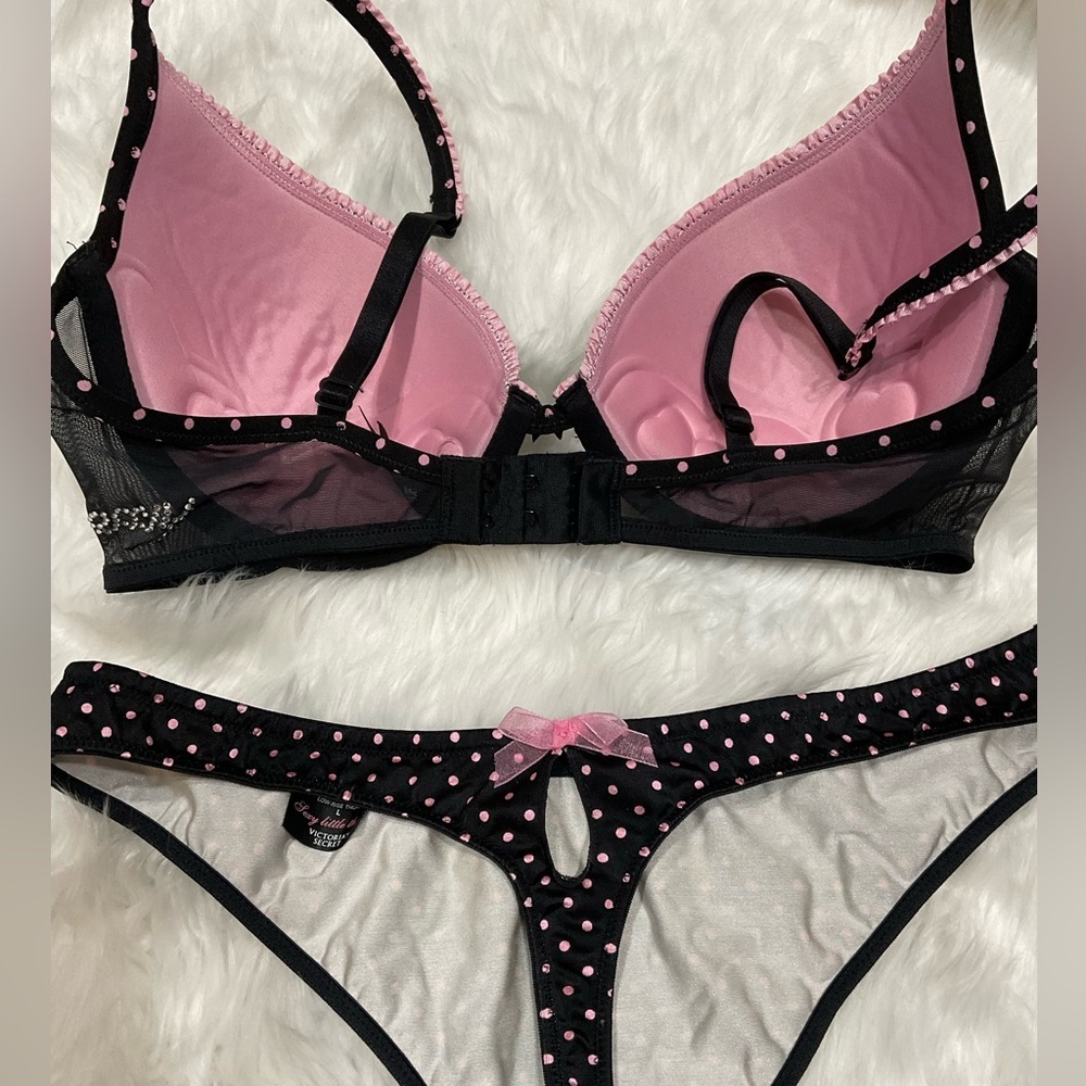 Sexy Little Things Victoria's Secret Black and Pink Polka Dot Panty - Picture 2 of 11
